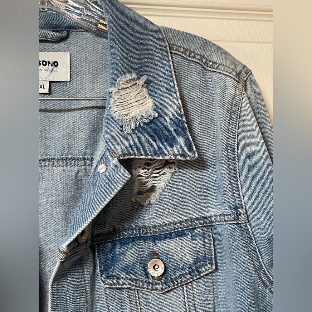 CISONO Denim Collection Distressed Light Wash Jean Jacket Size XL - Picture 6 of 9